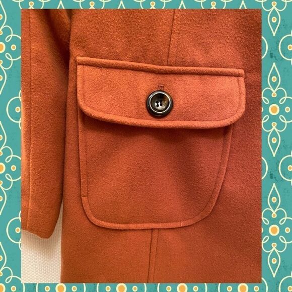 Burnt brown Mod Coat w/ Faux Fur Collar Details Intl Retro Fall Jacket S NWOT - Picture 4 of 11